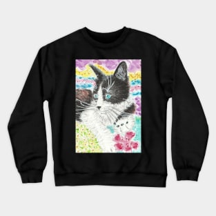 Black and white cat blue eyes Crewneck Sweatshirt